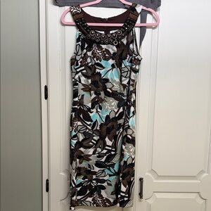 dressbarn Brown and Blue Floral Midi Dress